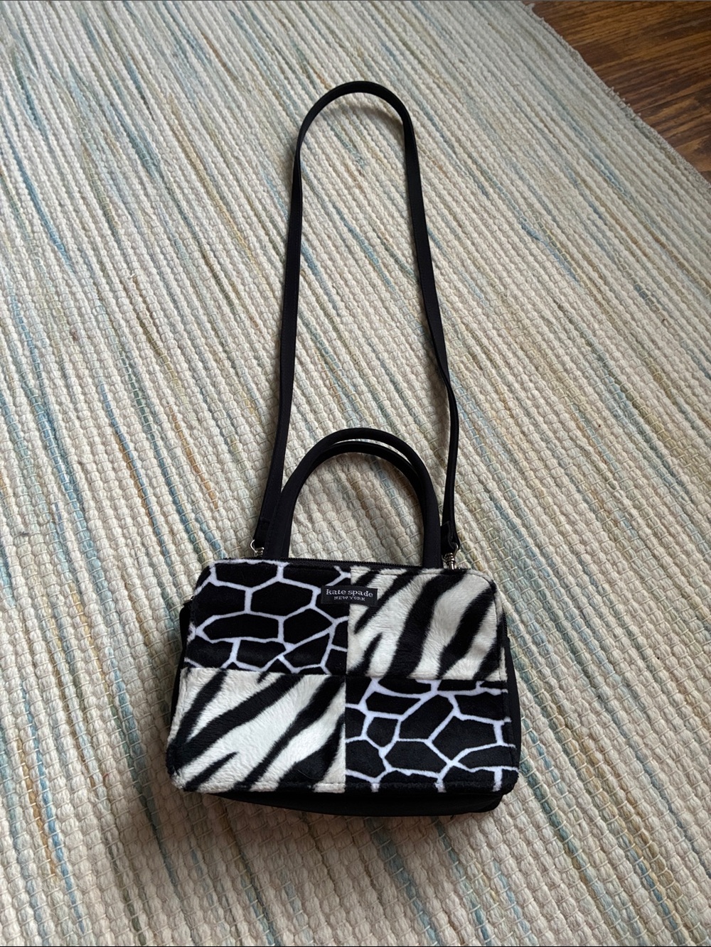 kate spade Black & White Patchwork Animal-Print Crossbody Satchel